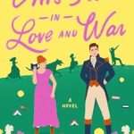 Illustrated cartoon type cover featuring a red-haired white woman in a pink dress standing next to a military type man (but not in uniform) on a green hill, behind them three children play rambunctiously with a large dog, the sky is yellow and the titles are pink