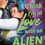 Illustrated cover in the style of a 1950s sci-fi movie featuring a purple and blue night sky background on the right and on the left and centre, a pretty white woman in the embrace of a blue alien with a kind of dragon face in blue with a touch of purple.