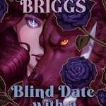 Illustrated cover in dark maroon and purple tones featuring a close up of a section of a pretty white woman's face with sparkling purpole eyes and maroon hair, partially obscured by a maroon coloured werewolf/wolf with golden eyes. She is holding a sharp knife which is visible in front and to the right of the wolf and there are also purple/black roses in full bloom scattered around the cover.